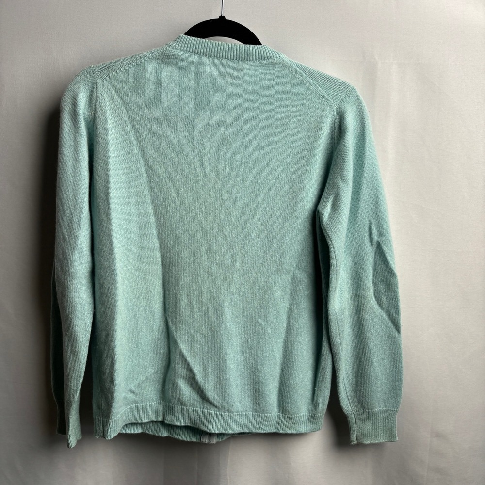 Vintage Ballantyne of Peebles 100% Cashmere Cardigan Scotland Blue 38 SEE Stains - Picture 2 of 8